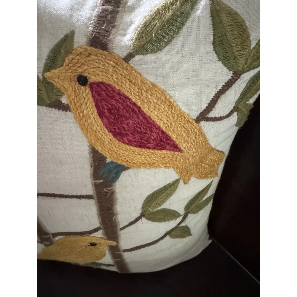 Pair Pier 1 Imports Decorative Throw Pillows Embroidered Birds Branches Spring